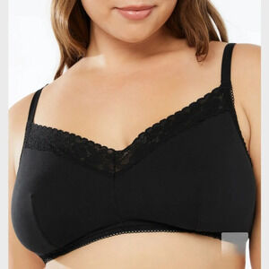 Savage X Fenty Large Black Cotton Jersey Lace Trim Adjustable Strap Bralette Bra